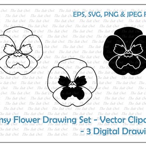 Stiefmütterchen Blumen Zeichnung Vektor Clipart / Umriss & Stempel Illustrationen / Gesicht / PNG, JPG, SVG, Eps