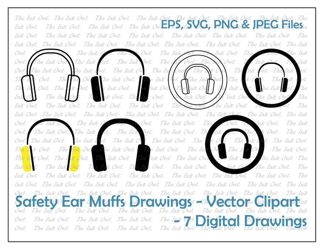 Safety Ear Muffs Clipart Set / Outline &amp; Stamp Drawing Icons / - Etsy ...