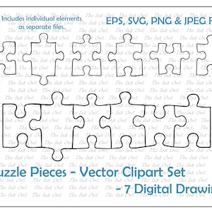 Puzzle Pieces Outline Vector Clipart / Drawing Illustration / PNG, JPG, SVG, Eps