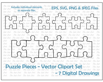 Puzzle Pieces Outline Vector Clipart / Drawing Illustration / PNG, JPG, SVG, Eps