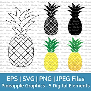 Pineapple Fruit Svg Vector Clipart / Outline, Stamp Silhouette & Color Drawing Graphic / Fruit Food / Png, Svg, Jpg, Eps