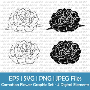 Nelke Blume Zeichnung, Vektorgrafik / Umriss & Silhouette Stempel Illustrationen / Blütenblätter / Png, Jpg, Eps, svg