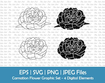 Carnation Flower Drawing Vector Clipart / Outline & Silhouette Stamp Illustrations / Floral petals / Png, Jpg, Eps, Svg