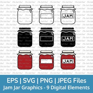 Jar Svg Vector Clipart Set / Outline, Stamp Silhouette & Color Graphic / Jam Label Food / PNG, JPG, SVG, Eps