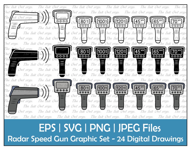 Radar Speed Gun Template Clipart Set / Outline, Stamp & Color Graphic ...