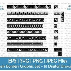 Zestaw greckich dekoracyjnych ramek clipart / Pieczątka Fret Key Graphic / Element ozdobny / Narożnik, Spirala, Geometryczny, Fala / PNG, JPG, SVG, Eps