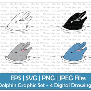 Dolphin Swimming In Water Clipart / Outline, Silhouette Stamp & Color Graphic / Bottlenose / Sublimation / Png, Jpg, Svg, Eps
