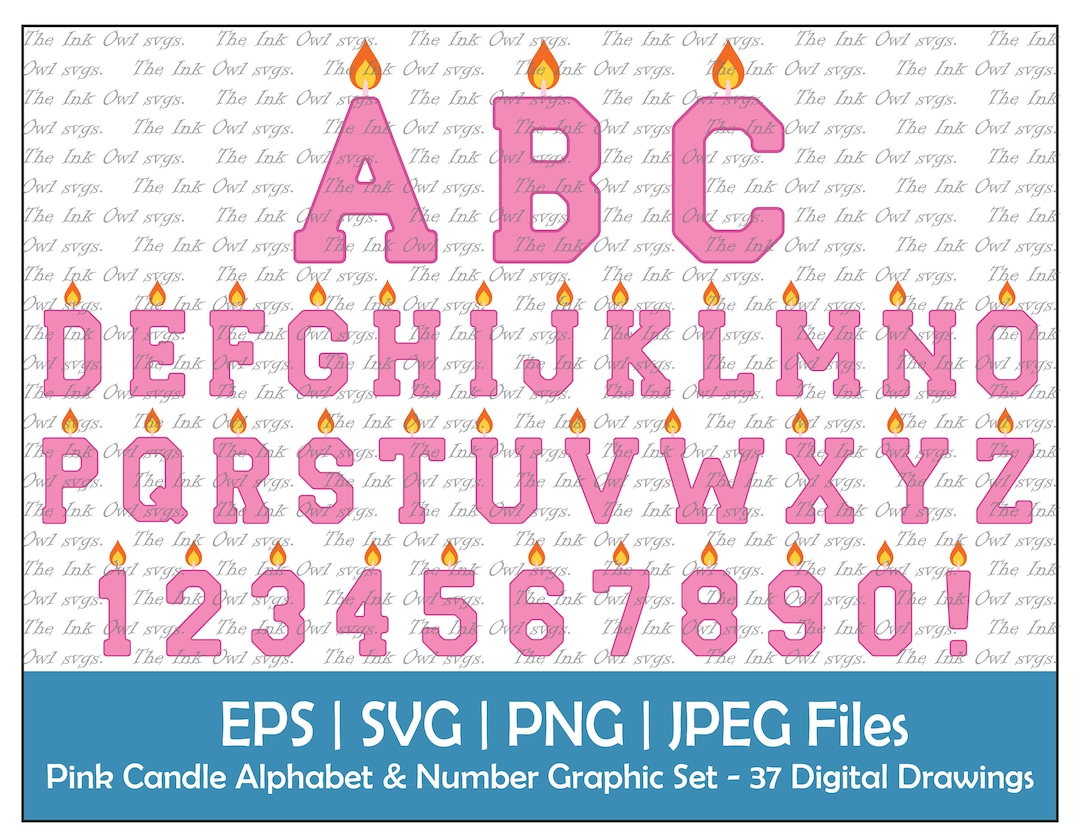 Pink Birthday Candle Alphabet Letters & Numbers Clipart Set / Text