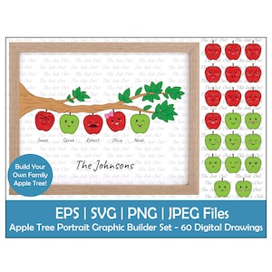 Apple Tree Family Portrait Builder Clipart Set / Contour & Couleur Template Graphics / Retour à l'école / Personnalisé / Svg, Png, Jpg, Eps