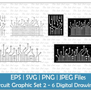 Zestaw clipartów wektorowych elementów dekoracyjnych obwodu / ilustracje szkiców i znaczków / technologia / PNG, JPG, SVG, Eps