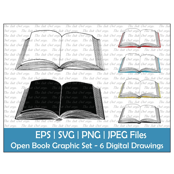 Open Book Outline Clipart Drawing Illustration / PNG, JPG, SVG, Eps - Vector