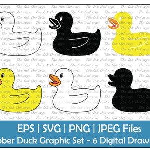 Rubber Duck Bath Toy Vector Clipart / Outline, Silhouette Stamp & Color Drawing Graphic / Sublimation / PNG, JPG, SVG, Eps