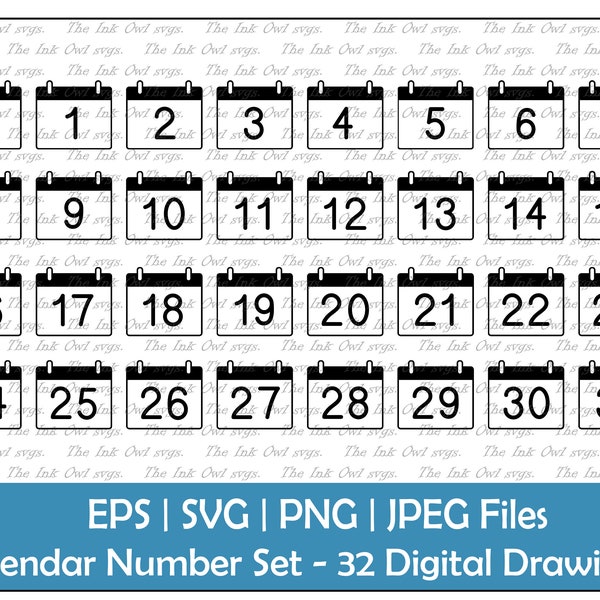 Simple Day Calendar Icon Vector Clipart / Outline Drawing Graphic / Numbers / PNG, JPG, SVG, Eps