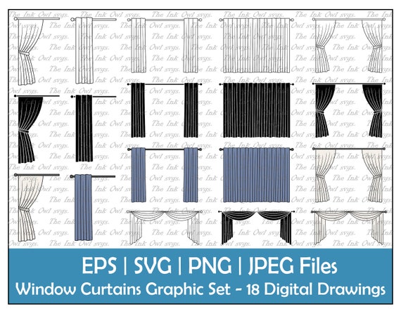 Window Curtain or Drapes Vector Clipart Set / Outline Stamp - Etsy