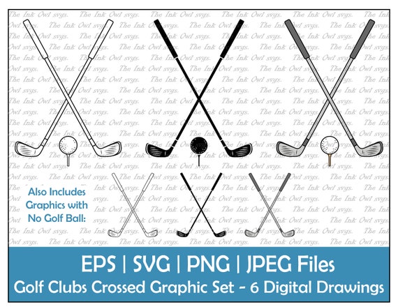 Crossed Golf Clubs with Golf Ball Clipart Set / Outline, Stamp & Color Graphic / Summer Sports / PNG, JPG, SVG, Eps