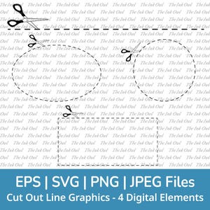Scissor Cut Out Line Box Template Drawing Clipart / Outline & Stamp Silhouette / Square, Circle, Oval, Straight Line / Png, Svg, Jpg, Eps