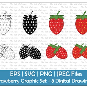 Strawberry Vector Clipart / Illustrations de dessins de contour et de timbre / Fruits et aliments / PNG, JPG, SVG, Eps