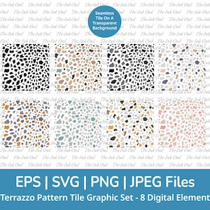 Ensemble de cliparts Vectoriels Svg motif terrazzo / Graphismes décoratifs transparents / Neutre, gris, orange, vert / Png, Jpg, Svg, Eps