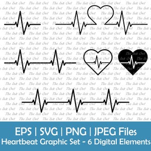 Heartbeat vector clipart / overzicht & silhouet illustratie graphics / hartmonitor hartslag / cardiologie sublimatie / png, svg, eps, jpg