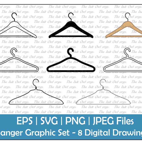 Clothing Hanger Vector Clipart Set / Outline & Stamp Drawing Illustrations / Closet / PNG, JPG, SVG, Eps