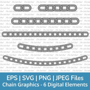 Chain Link Svg Vector Clipart Set / Silver Grey Color Graphic Illustration / Design Element / Straight and Curved Line / Png, Jpg, Svg, Eps