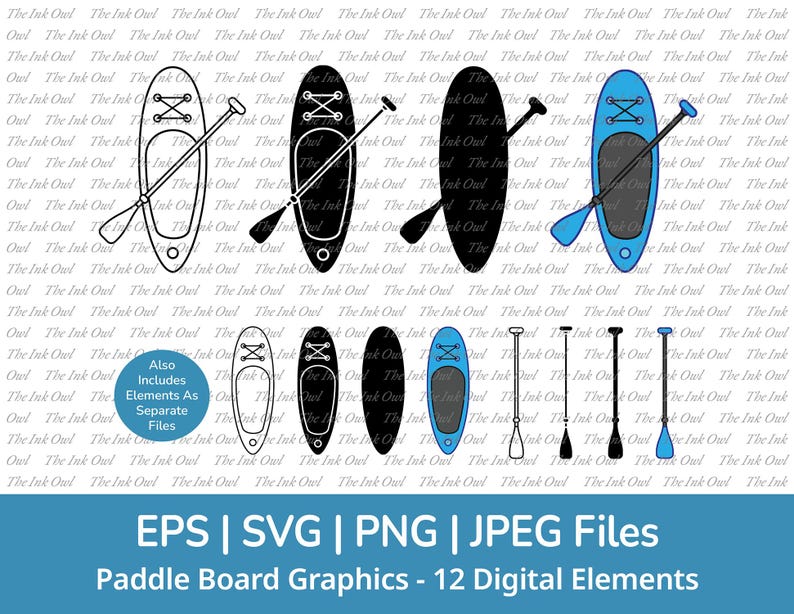Paddle Board Svg Vector Clipart / Outline, Stamp Silhouette & Color ...