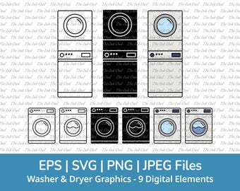 Washer and Dryer Svg Vector Clipart / Outline, Stamp Silhouette & Color Graphics / Laundry Appliance / Png, Svg, Jpg, Eps