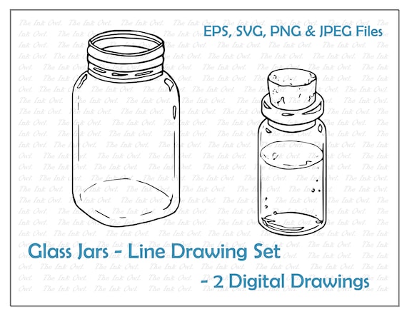 Download Glass Mason Jar Line Drawing Set Corked Filled Svg Jpg Etsy