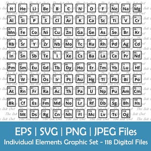 Periodic Table Individuelle Elemente Vektor-Clipart Set / Umriss-Zeichnung Illustrations-Grafiken / Wissenschaftliche Grafik / Png, SVG, Eps, Jpg