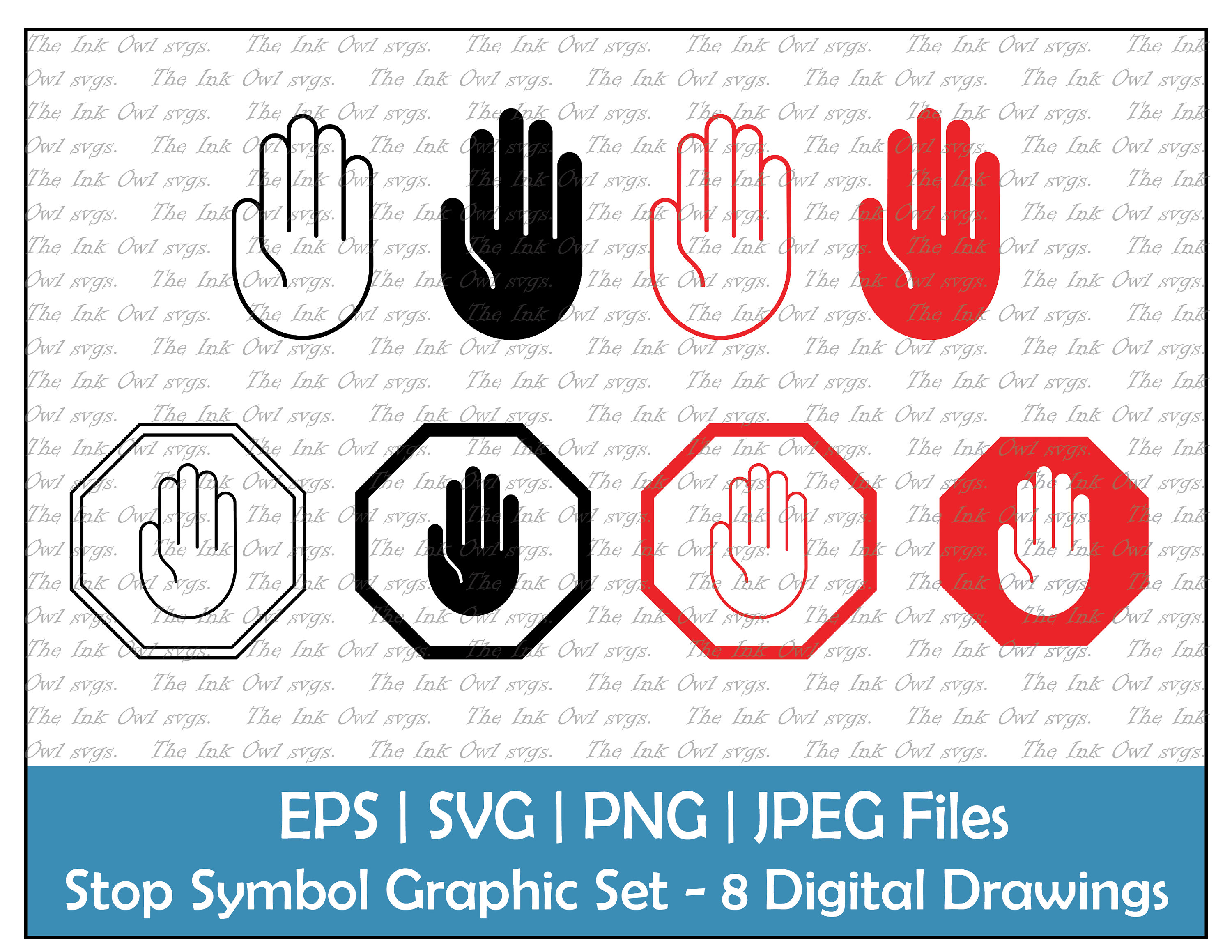 stop hand sign symbol vector clipart set outline stamp etsy