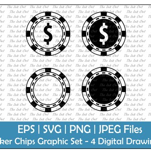 Blank Poker Chips Vector Clipart Set 1 / Outline & Stamp Drawing Illustrations / PNG, JPG, SVG, Eps