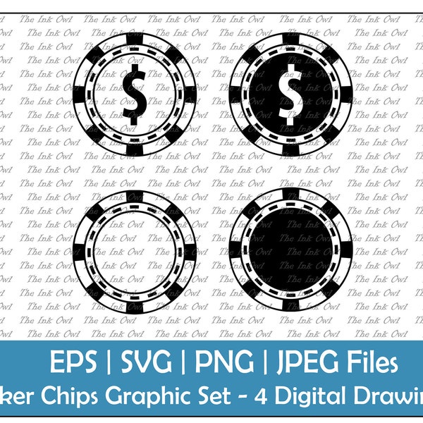 Blank Poker Chips Vector Clipart Set 1 / Outline & Stamp Drawing Illustrations / PNG, JPG, SVG, Eps