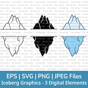 Logotipo do Iceberg Split Svg Vetor Clipart / Contorno, Carimbo Silhueta e Desenho Colorido Gráfico / Geleira de Gelo Ártico / Png, Jpg, Svg, Eps