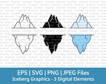 Iceberg Split Logo Svg Vector Clipart / Outline, Stamp Silhouette & Color Drawing Graphic / Arctic Ice Glacier / Png, Jpg, Svg, Eps