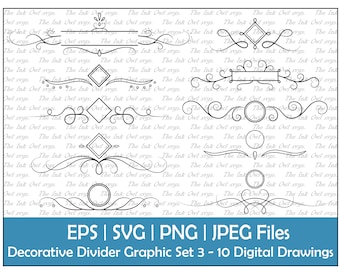 Divider Line Break Label Template Graphic Clipart / Calligraphic Decorative Element / Border Monogram / Commercial Use / PNG, JPG, SVG, Eps