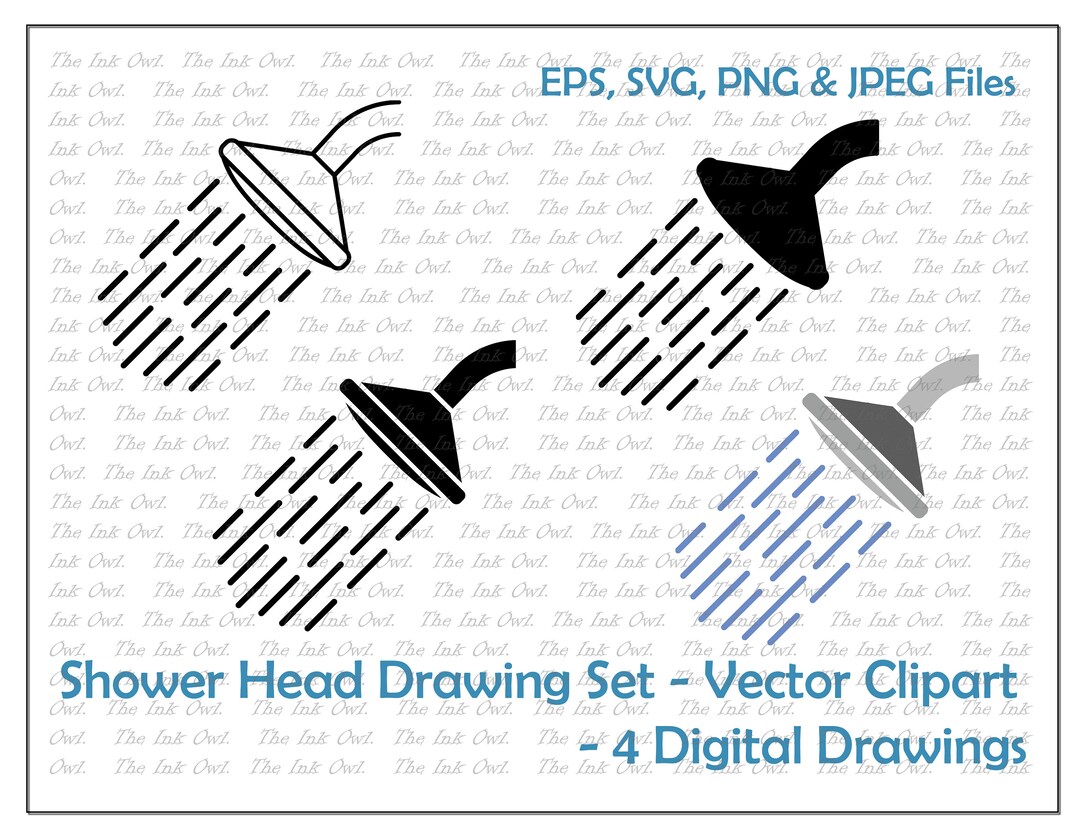 Shower Head Faucet Vector Clipart Set / Outline & Stamp Drawing