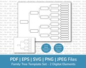 Family Tree Template Chart Graphic / Digital Ancestral or Pedigree Chart Clipart / 4 & 5 Generations / Printable Pdf / Eps, Png, Jpg, Svg