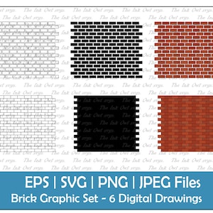 Brick Wall Vector Clipart Set / Outline & Stamp Drawing Graphic / PNG, JPG, SVG, Eps
