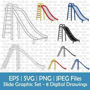 Slide Vector Clipart Set / Outline, Silhouette Stamp & Color Graphics / Children's Playground Recess Activity / Png, Svg, Eps, Jpg