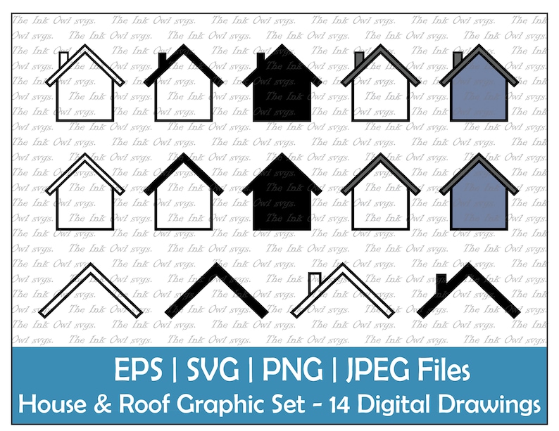 Simple House & Roof Clipart Set / Contorno, Silueta de sello y gráficos ...