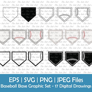 Conjunto de clipart de placa base de beisebol / contorno, silhueta e gráficos coloridos / Moldura de etiqueta de equipamento esportivo decorativo / Png, Svg, Jpg, Eps