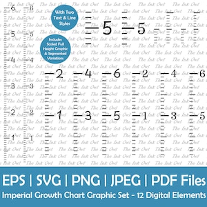 Plantilla de regla de gráfico de crecimiento imperial Clipart / Pulgadas y pies / Gráfico de decoración de pared de altura de los niños / PDF imprimible / Svg, Png, Eps, Jpg