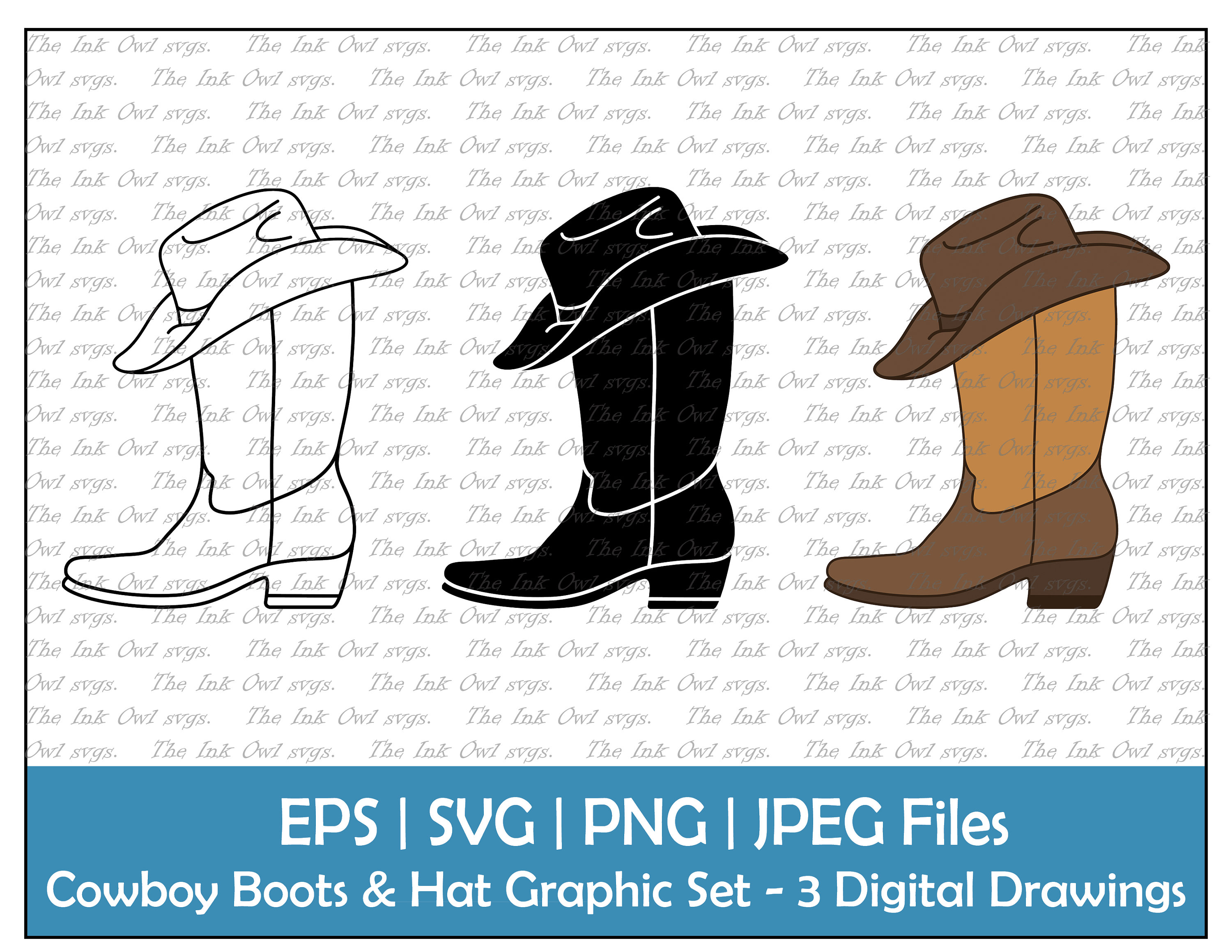 Cowboy Boot and Hat Vector Clipart / Outline & Stamp Drawing - Etsy  Australia