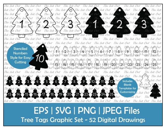 Christmas Trees Printable Countdown Sticker Numbers 1-25 PNG