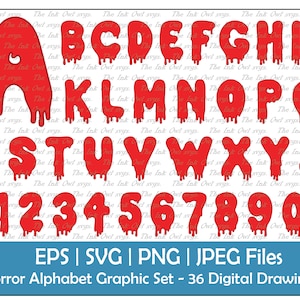 Red Blood Drip Letter Alphabet and Numbers Vector Clipart Set / Horror Text Graphics / Sublimation / PNG, JPG, svg, Eps