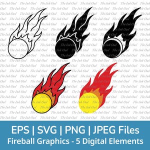 Feuerball Clipart / Outline & Stempel Silhouette Zeichnung Illustrationsgrafik / Flames, Fire, Meteor / Png, SVG, Eps, Jpg