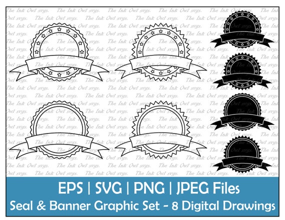 Sceau de certificat avec ensemble de cliparts de bannière de ruban /  Illustrations de dessin de contour et de tampon / Modèle vierge / PNG, JPG,  SVG, Eps -  France