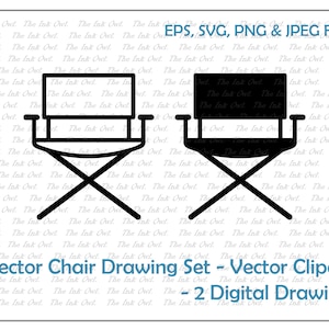 Director Chair Vector Clipart Set / Outline & Stamp Illustration Graphics / Film and Movies / PNG, JPG, SVG, Eps