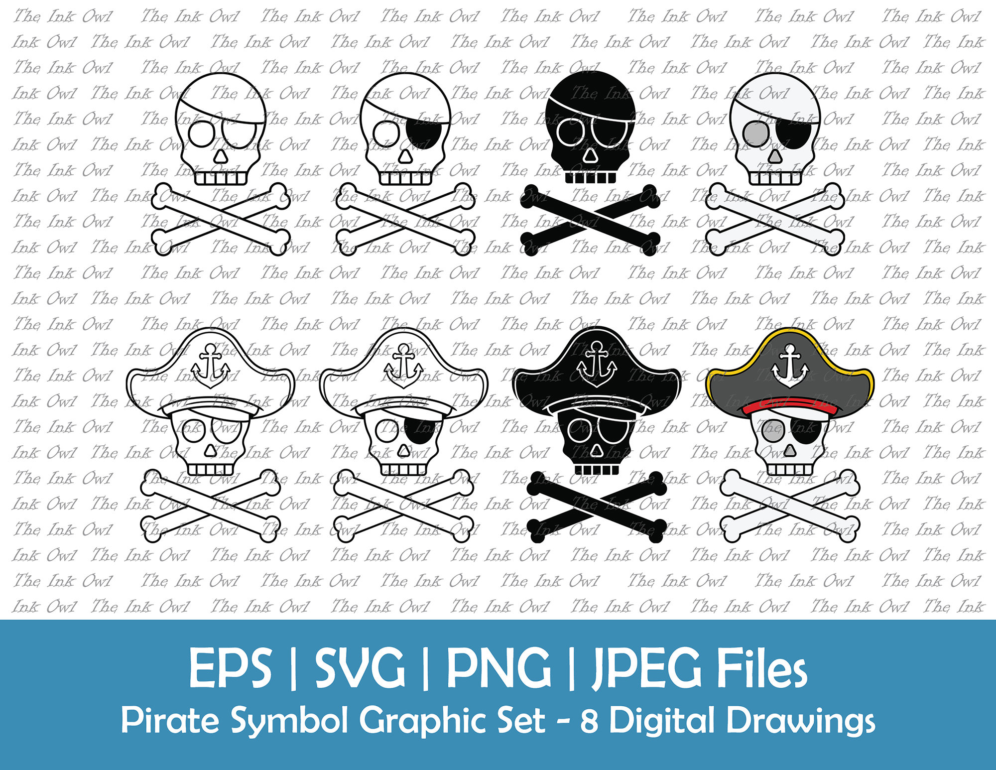 Pirate Skull Symbol With Hat Vector Clipart Set / Skull & Crossbones ...