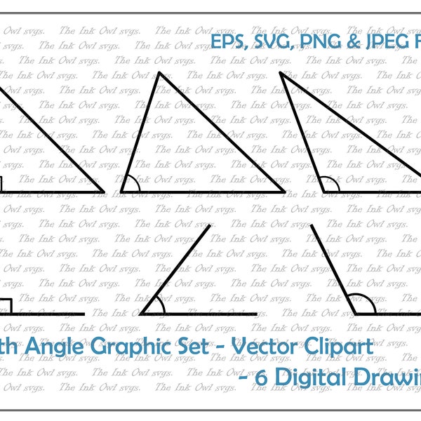 Math Angle Types Vector Clipart Set / 90 degree, acute, obtuse Triangle diagrams / Educational / PNG, JPG, SVG, Eps